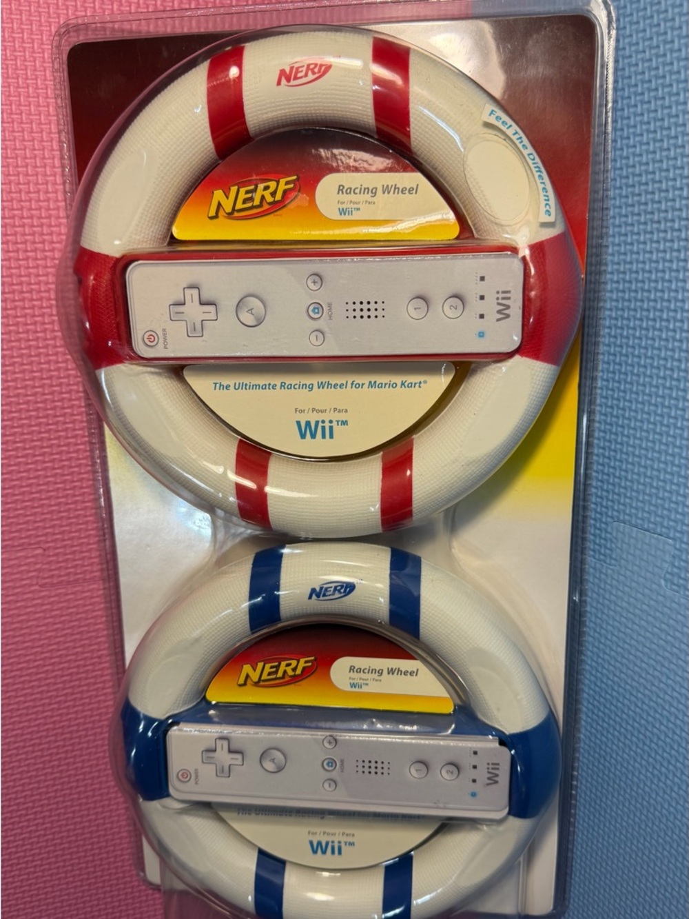 Nerf Racing Wheel Pair in White, Red & Blue for Wii